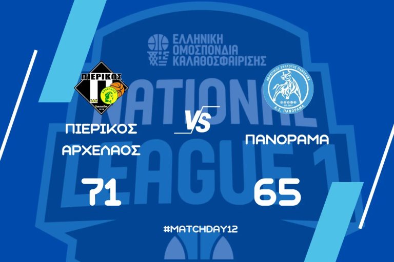 National League 1 (12η αγωνιστική): ΣΦΚ Πιερικός Αρχέλαος – ΑΣ Πανόραμα 71-65